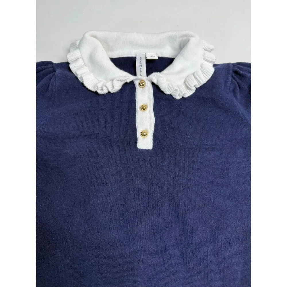 Janie & Jack The Avenue Sweater Top Blue White Cotton Size 7 Collared